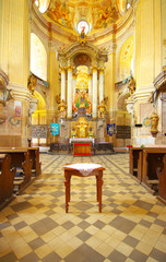 Fototapeta na wymiar Altar in Church in town of Krtiny, Czech Republic
