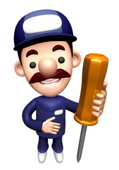 3D Specialist Character is holding a screwdrive.