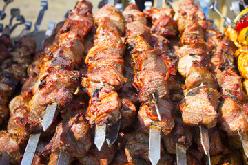 summer weekend with bbq skewers with meat
