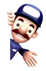 3D Mechanic Character is holding a board.