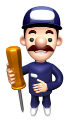 3D Repair Person Character is holding a screwdrive.