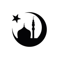 Eid Al Adha. Lettering composition of moslim holy month with mosque building.