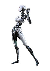 3D Rendering Female Robot on White