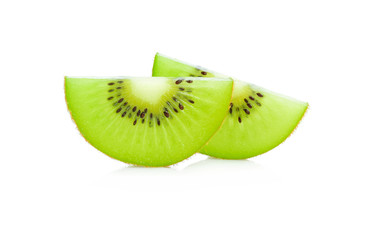 Close up slice kiwi fruits isolated on white background.