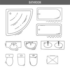 Set of linear icons for Interior top view plans