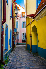 Fototapeta premium A colourful valley in the old town of Tallinn, Estonia