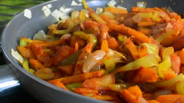 Different vegetables in a frying pan