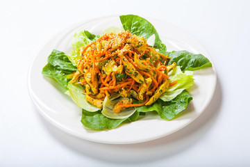 chicken salad with fresh vegetables and sesame in Asian style