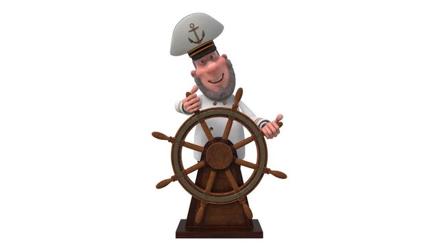 3d illustration sea captain with the wheel/3d illustration happy Navy man in uniform cap