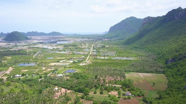 Aerial Drone View of Sam Roi Yot Mountain National Park in Kui Buri District, Prachuap Khiri Khan Province, Thailand.
