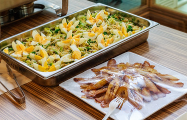 Catering Buffet Food Dish Asian Oriental With Meat And Colorful Vegetables 