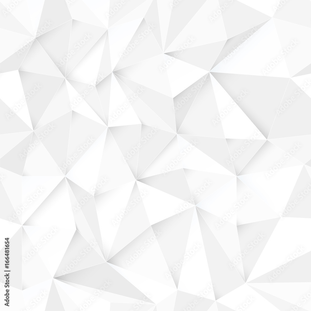 Poster White 3D triangle pattern, seamless vector. Vector design texture. White Low Poly Pattern Background