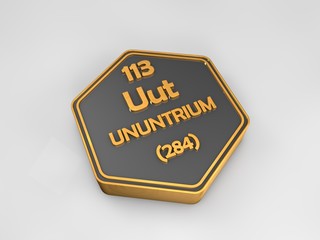 ununtrium - Uut - chemical element periodic table hexagonal shape 3d render