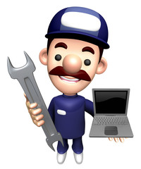 3D Engineer Character is holding the Spanner and Laptop.