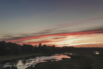 Latvia beautiful old city Kuldiga, colorful Sunset