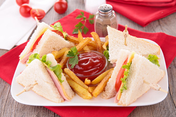 club sandwich and french fries