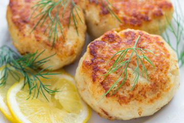 Homemade fish cutlets.