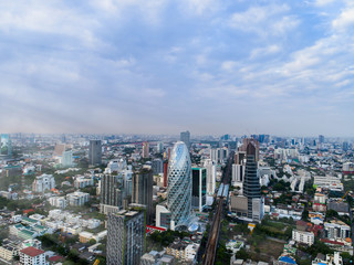 Aerial view modern office buildings Real estate, Bangkok Thailand