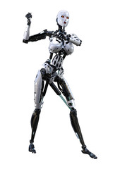 3D Rendering Female Robot on White