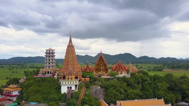 Aerial View from a Drone of Wat Tham Seu Buddhist Temple,The Big Buddha Kanchanaburi, Thailand
