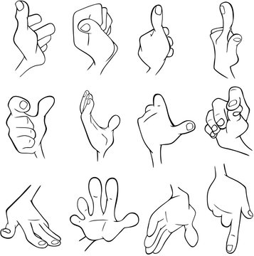 A Set of  Cartoon Illustrations. Hands with Different Gestures for you Design