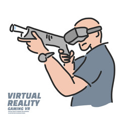 Virtual Reality gaming VR Game shooting, line drawing illustration in various poses, line drawing vector illustration graphic design