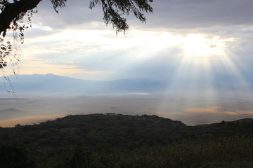 coucher de soleil au cratère Ngorongoro