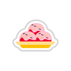Vector illustration in paper sticker style delicious cake on plate
