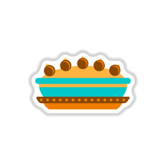 Vector illustration in paper sticker style delicious pie on plate