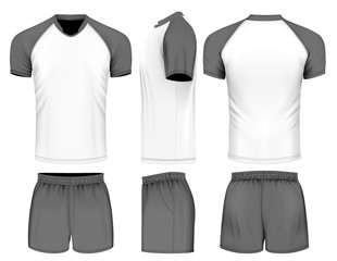 Rugby uniform jersey and shorts. Vector illustration.
