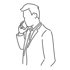 Businessman is making a phone call to client, line drawing vector illustration graphic design