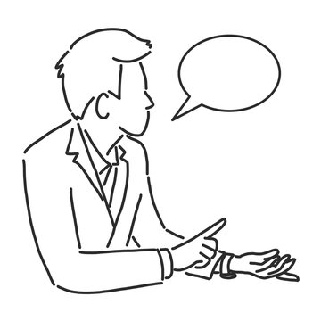 recommend clip art: Businessman is explaining about marketing and share to client, line drawing vector illustration graphic design