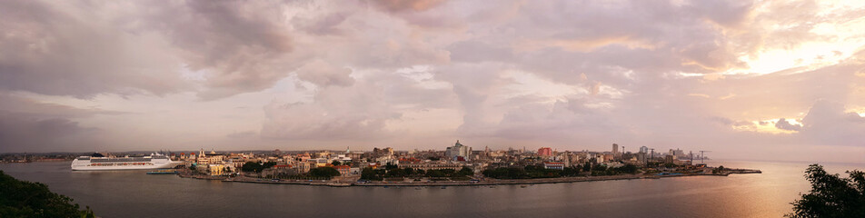 Panorama Of Harbour In La Habana Cuba At Sunset
