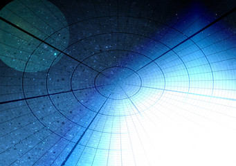 Grid circle on world dark blue background.