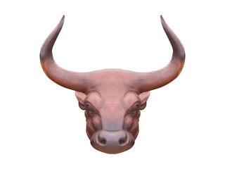 Wood carving, the head of the bison, commonly used in ornamental building, isolated on white background with clipping path.