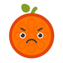 Angry face emoji. Angry orange fruit emoji. Vector flat design emoticon icon isolated on white background.