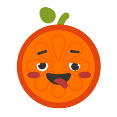 Crazy orange emoji. Crazy orange fruit emoji. Vector flat design emoticon icon isolated on white background.