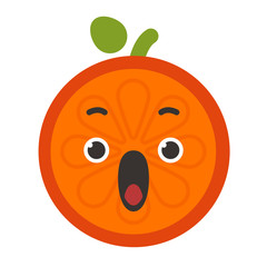 Scream emoji. Screaming orange fruit emoji. Vector flat design emoticon icon isolated on white background.