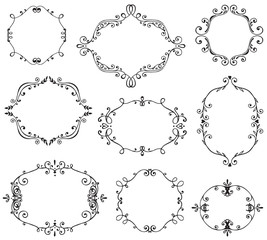Obraz premium Set of hand drawn frames with vignette, branches leaves, berries.