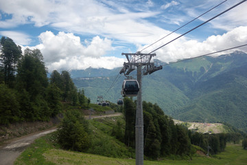 Fototapeta premium Gondola type cable way in the mountains