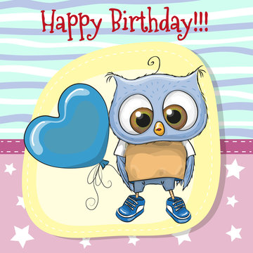 Cute Cartoon Owl with balloon