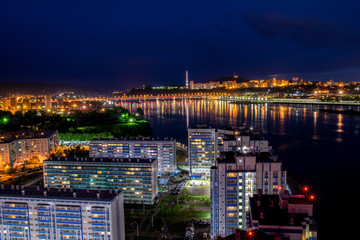 Fototapeta na wymiar Night city of Krasnoyarsk lights ночной Красноярск