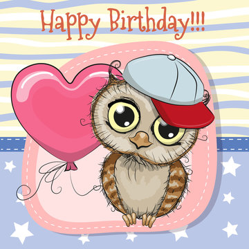 Cute Cartoon Owl with balloon