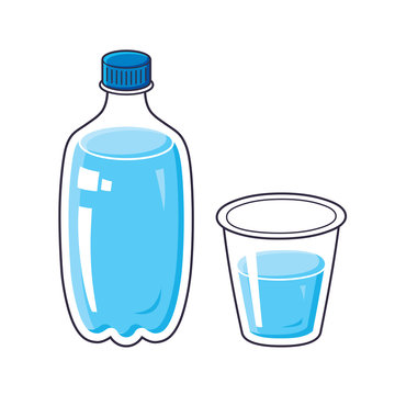 Water bottle and cup or glass isolated.
