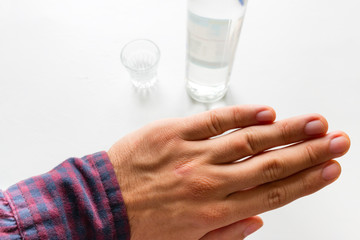Man refuses alcohol on white background