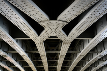 Steel beams of a rail bridge