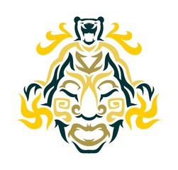 Ethnic mask icon or inca flat mask. Tribal ethnic mask vector illustration