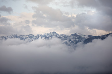 Mountain peaks in clouds