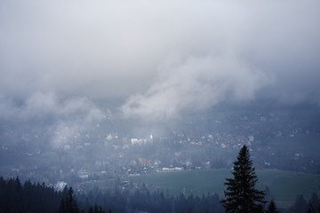 Mountain peaks in clouds