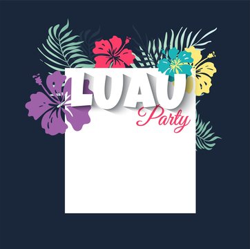 Hawaiian Party Luau Template Invitation. Vector Illustration